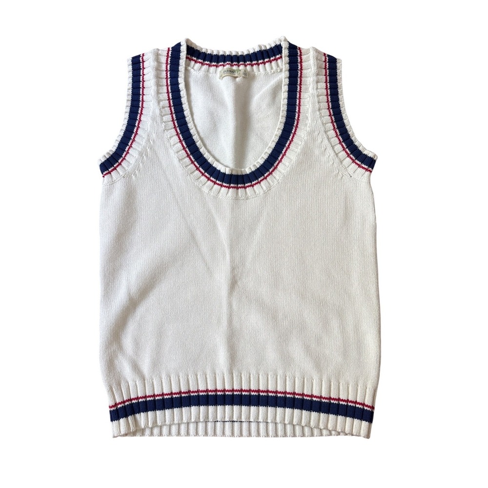 Old Navy Sweater Vest Women White Preppy Striped V-Neck SIZE Small